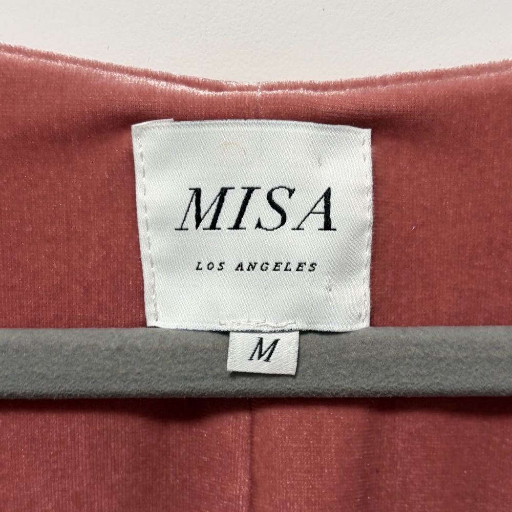 MISA Los Angeles size Medium Carolina Dress in Rose Pink Velvet Midi Wrap Dress - Picture 4 of 15
